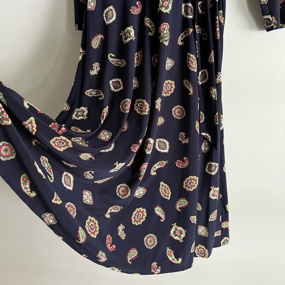 Lauren Ralph Lauren Navy Paisley Midi Dress Size 6 NWT Faux Wrap Stretch Knit - Picture 8 of 11
